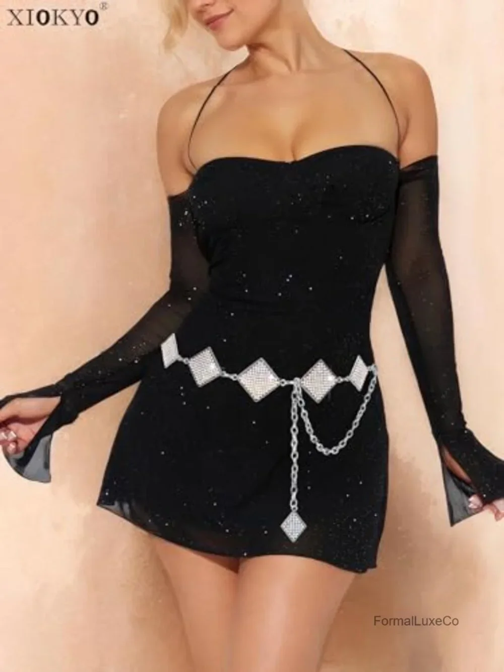 Bling Rhinestone Concho Chain Belt for Women Sparkly Crystal Waist Belt